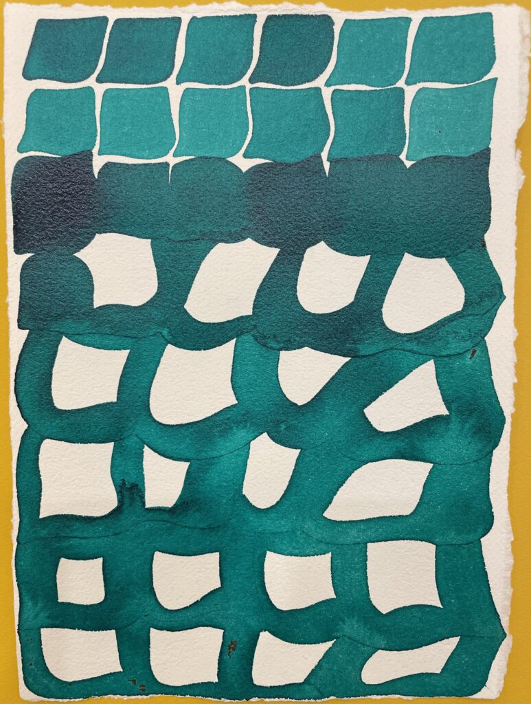 turquoise shapes ink painting