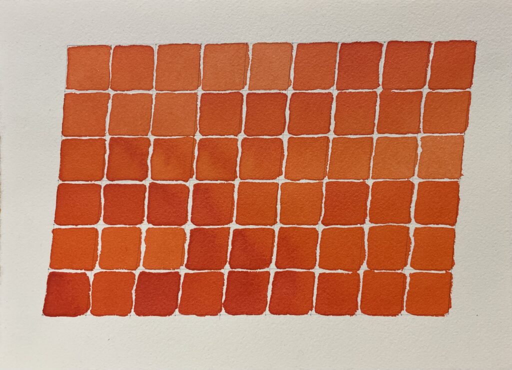 orange rows of square ink painting