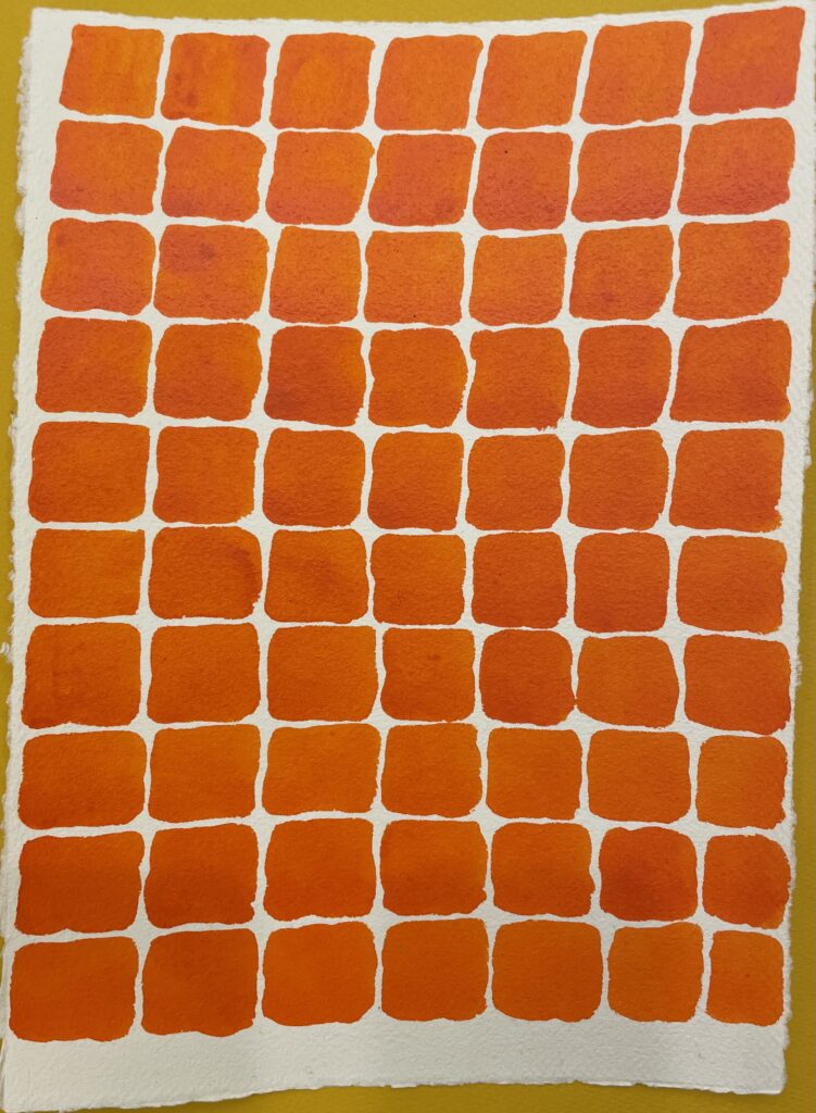 Image of hand painted orange hue color pallet by Lee Marshall
