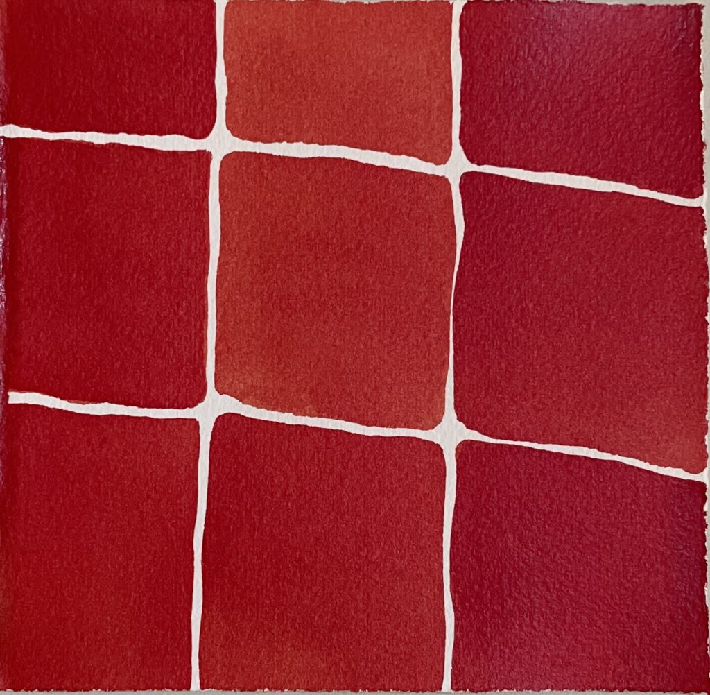 Image of hand painted pinkish red vertical colored blocks by Lee Marshall