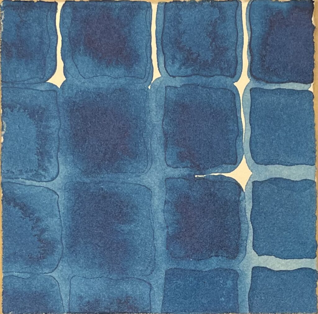 Image of hand painted blue water painted style blocks by Lee Marshall