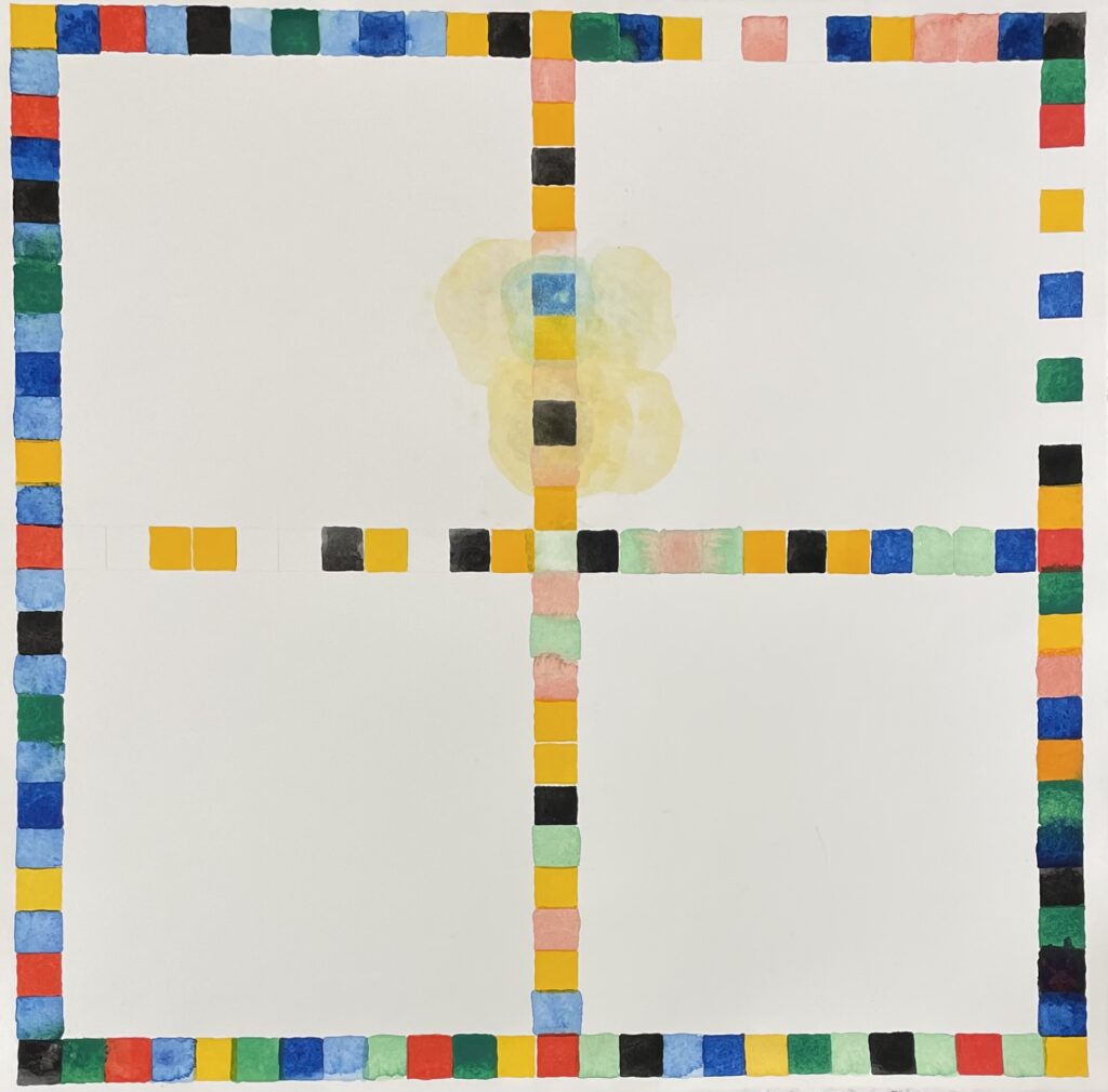 blue black yellow square watercolor painting