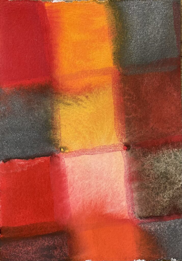 grey yellow red watercolor painting